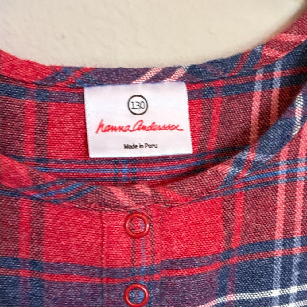 Hanna Andersson Girls Red & Blue Plaid Flannel Ruffle Dress Size 130 - Picture 2 of 6